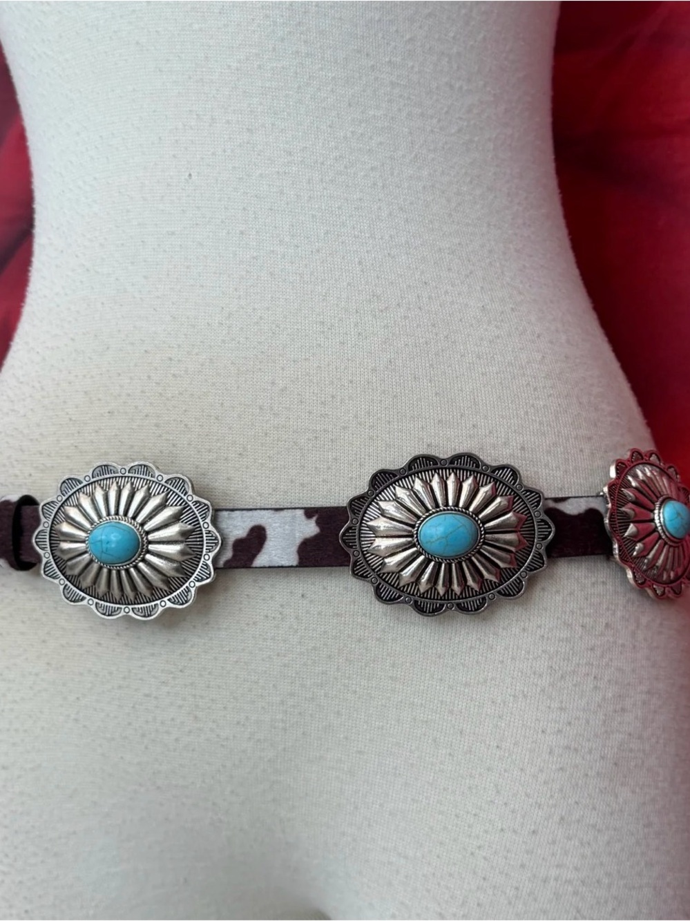 Haute Hippie Turquoise & Brown Cowhide Concho Belt